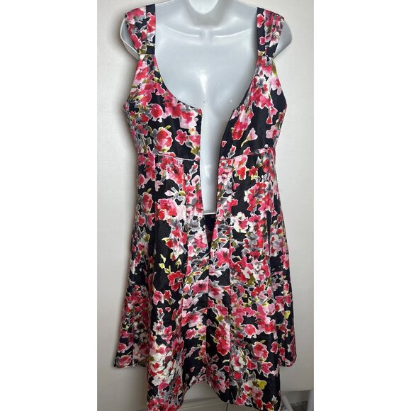 Jessica H Dress Black Pink Floral Sleeveless Empire Waist Fit & Flare Size 10 - Picture 4 of 6
